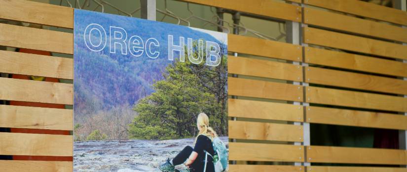 Front door and banner of the Outdoor Recreation hub.
