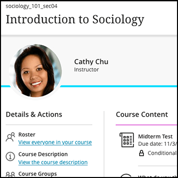 Screenshot of Introduction to Sociology course in Blackboard Ultra Course View.