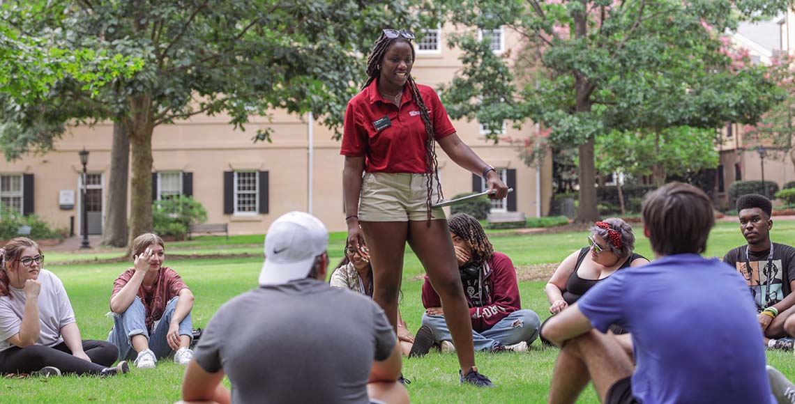 orientation leaders walking away