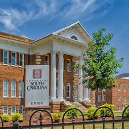 The main administration building on the USC Union campus on a bright sunny day.