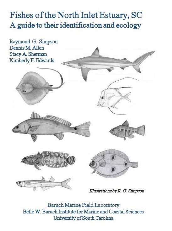 Cover page of the guide to the fishes of north inlet; includes line drawings of several fishes.