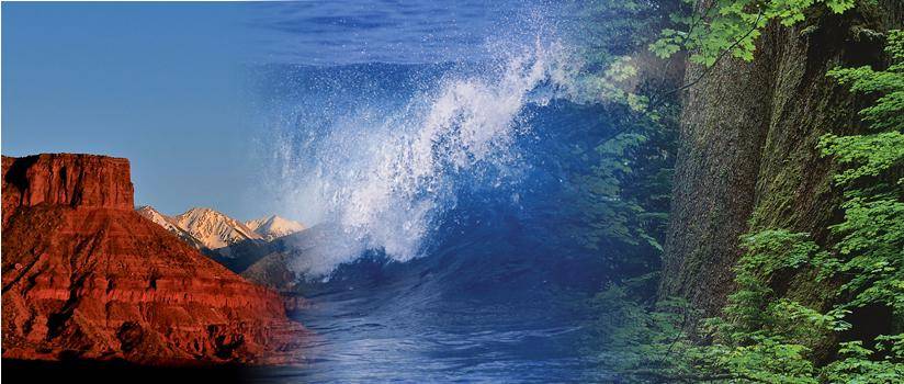 nature shot displaying the earth, ocean and then environment