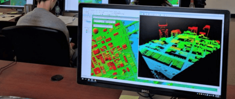 students looking at software