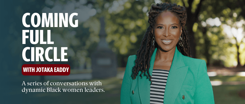 Alumna Jotaka Eaddy speaks at the full circle event.