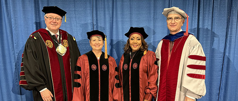 L-R: USC President Michael Amiridis, Barbara Rusinko, Barbara Whye, CEC Dean Hossein Haj-Hariri
