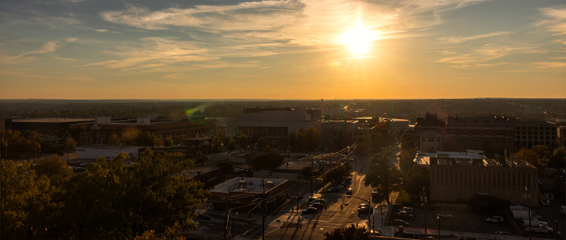 Photo of Columbia skyline at sunset.