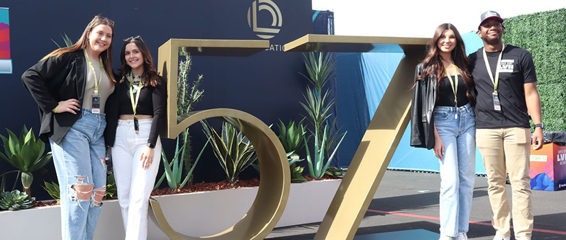 Madelin McLean, Hannah Margeson, Jordan Mooring and Devon Watson attended Super Bowl 57 thanks to the David and Nicole Tepper Scholars Program