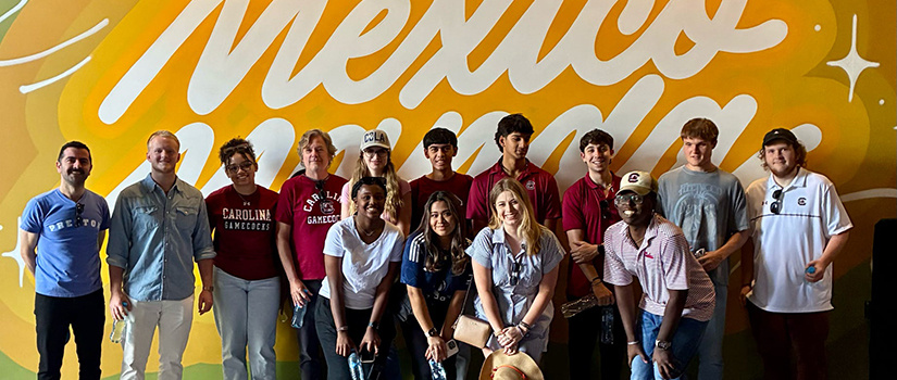 Students pose for the camera while visiting Mexico City.