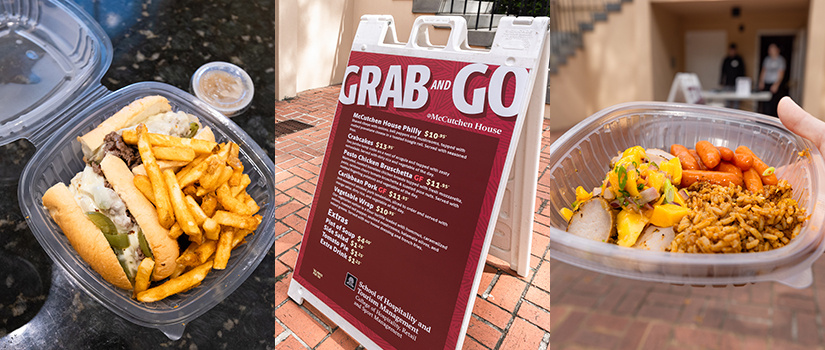 Grab and Go menu with food items on the left and right side
