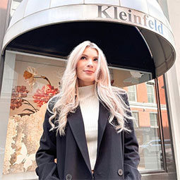 Madalyn Hair Madalyn Hair stands in front of the entry to Kleinfeld Bridal in New York City