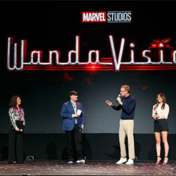 Photo from Disney+ Showcase Director Matt Shakman and Head Writer Jac Schaeffer of "WandaVision," President of Marvel Studios Kevin Feige, and Paul Bettany and Elizabeth Olsen of "WandaVision" took part in the Disney+ Showcase at Disney's D23 EXPO in Anaheim, California. "WandaVision" will stream exclusively on Disney+