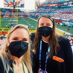 Logan Hudson Logan Hudson stands with a friend at Raymond James Stadium for Super Bowl LV.
