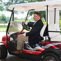 Tom DeLozier Tom DeLozier rides a golfcart at Quail Hollow Golf Club