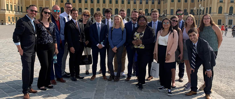 Group photo that includes Anna Codron and Kyle Radtke with their travel group to Vienna and Prague