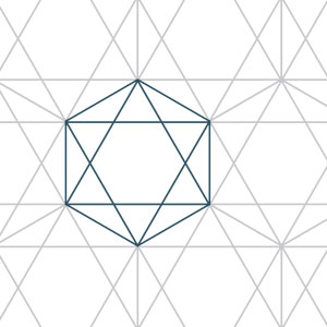 A linear grey geometric pattern with a linear hexagon as the focal point.