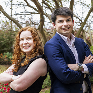 Emily Rabon and Joseph Buchmaier pose outside on campus.